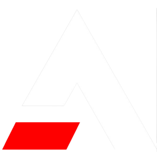 Minimalistyczne logo Arwex – biała litera „A” z czerwonym prostokątem, symbolizujące nowoczesność i solidność hurtowni ogrodzeń panelowych.