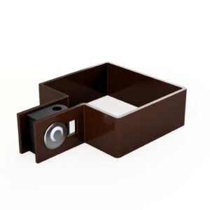 Brązowa jednostronna obejma montażowa z metalową śrubą do paneli ogrodzeniowych, dostępna w hurtowni Arwex.