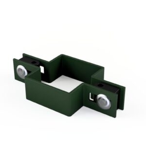 Czarna obejma narożna do ogrodzeń panelowych z metalowymi śrubami, dostępna w Arwex Hurtowni akcesoriów do ogrodzeń.