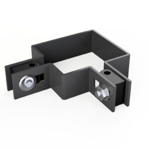 Obejma montażowa do ogrodzeń panelowych, metalowa, z śrubami mocującymi, oferowana przez Arwex Hurtownię akcesoriów do ogrodzeń.