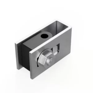 Srebrny, ocynkowany łącznik końcowy z metalową śrubą do montażu paneli ogrodzeniowych, akcesorium z oferty Arwex Hurtownia.